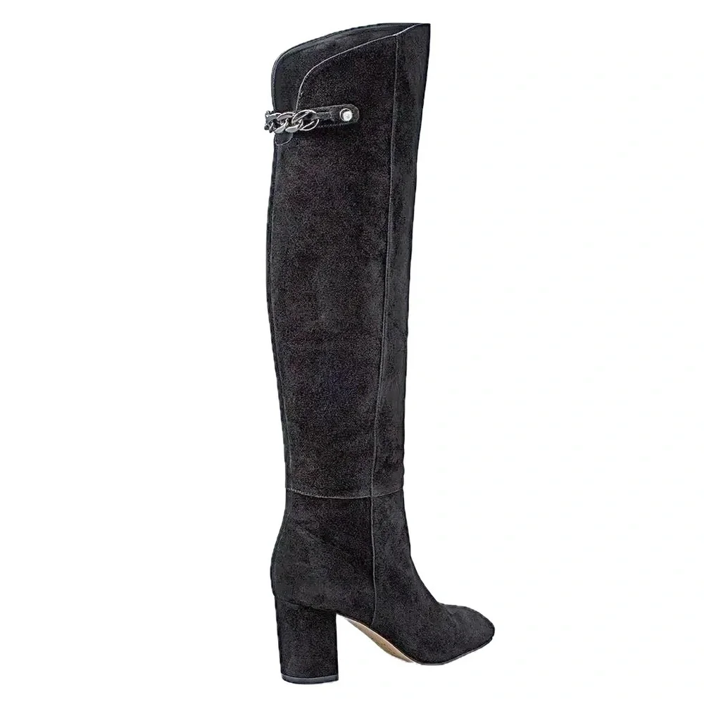 WHBM BLACK SUEDE OVER-THE-KNEE BOOTS WITH CHANGEABLE STRAPS